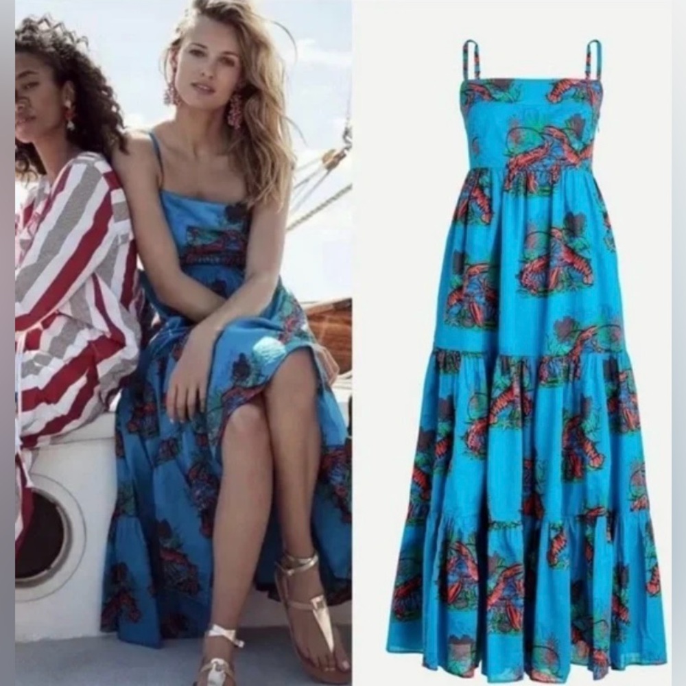 J. Crew Turquoise Floral Tiered Maxi Dress - Picture 2 of 7